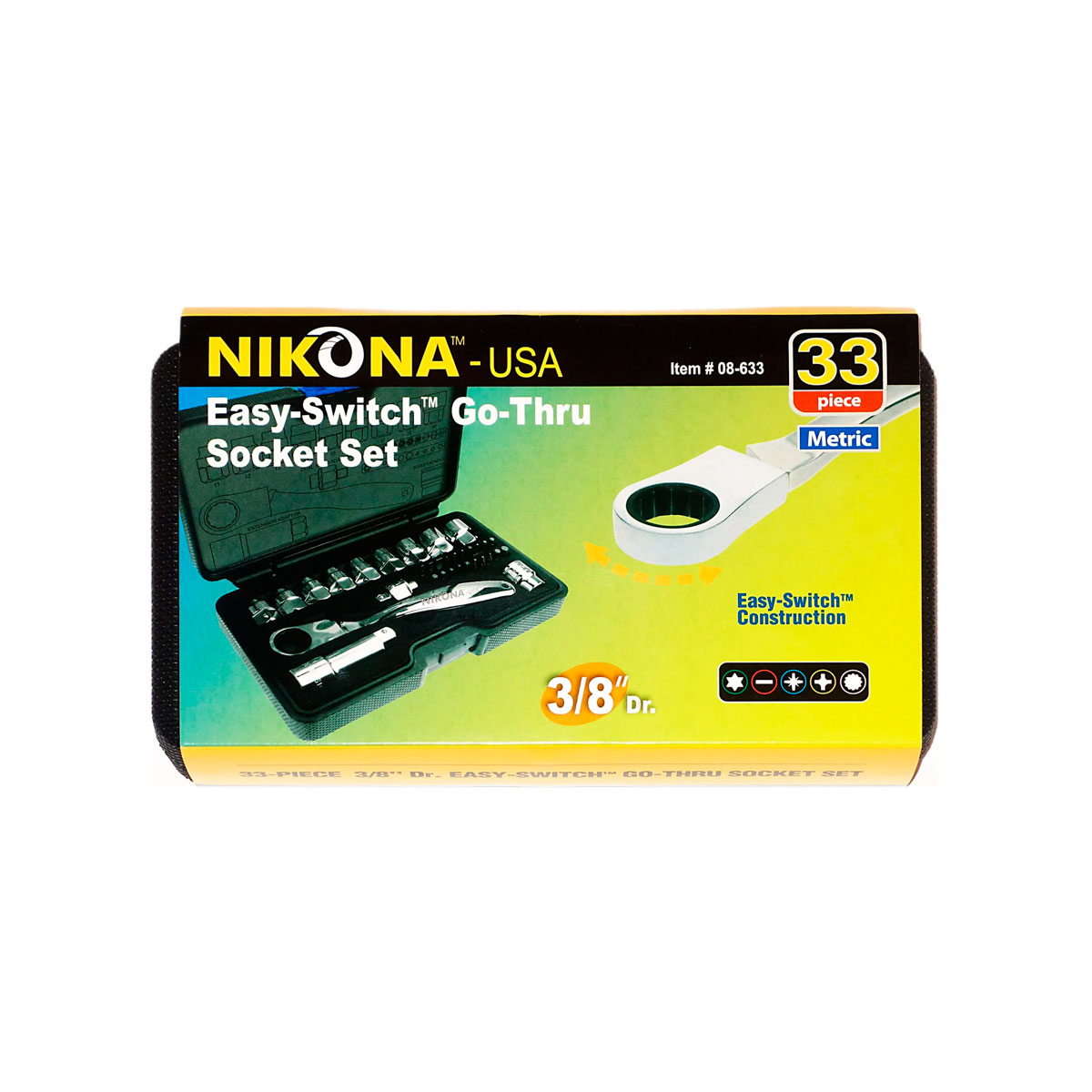 Набор торцевых головок и бит NIKONA с трещоткой 33 предмета 11-19мм (3/8")