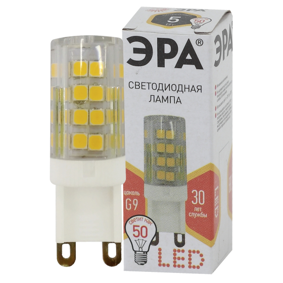 Лампа светодиодная ЭРА STD LED JCD-5W-CER-827-G9 G9 5Вт керамика капсула теплый белый свет