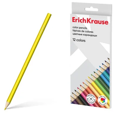 Карандаши цветные деревянные ErichKrause шестигранные 12 цветов (в коробке с европодвесом 12 шт)