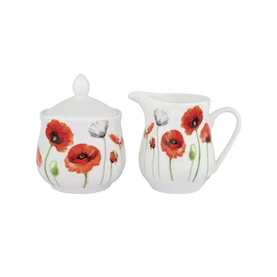 Набор сахарница 250мл и молочник 200мл Ashdene Poppies Маки фарфор