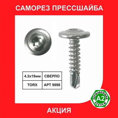 Саморез (клоп) прессшайба М4,2х19мм сверло TX20 АРТ9998 нерж.А2 (АКЦИЯ)